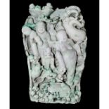 CHINESE CARVED JADE MONUMENTAL FIGURAL GROUP, LAUGHING BUDDHAS