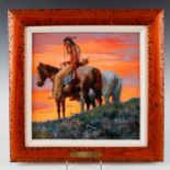 NATIVE AMERICAN FRAMED GICLEE ON CANVAS, SIGN ALONG THE TRAIL