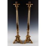 PAIR OF TALL SOLID BRASS CHURCH OR ALTAR CANDLESTICKS
