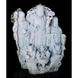 CHINESE CARVED JADE MONUMENTAL FIGURAL GROUP, 3 IMMORTALS OF GOOD LIFE