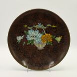 CHINESE CLOISONNE PLATE, TURQUOISE AND RUSSET
