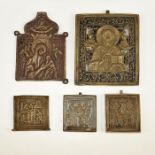 GROUP OF FIVE RUSSIAN BRONZE RELIGIOUS ICONS