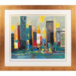 LARGE FRAMED COLOR LITHOGRAPH PRINT, HONG KONG, BY MARCEL MOULY