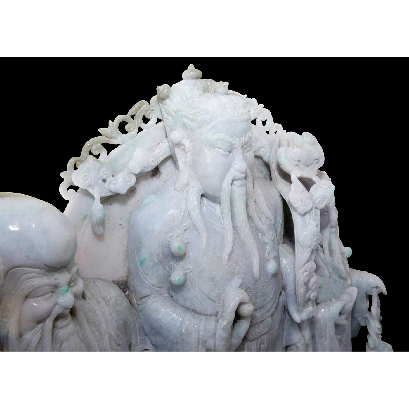 CHINESE CARVED JADE MONUMENTAL FIGURAL GROUP, 3 IMMORTALS OF GOOD LIFE - Image 13 of 21