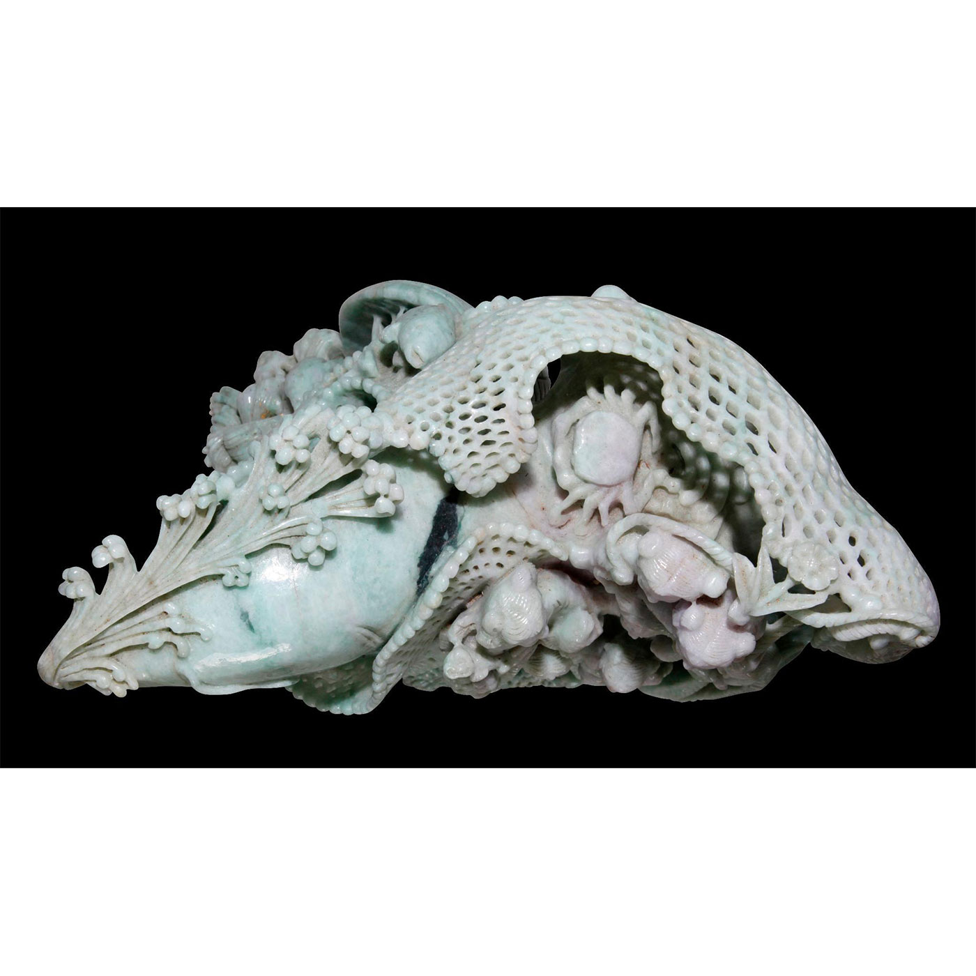 CHINESE CARVED JADE MONUMENTAL FIGURAL GROUP, CARP FISH AND IMMORTALS - Image 7 of 10