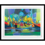 FRAMED COLOR LITHOGRAPH PRINT, Lâ€™ESCALE, BY MARCEL MOULY