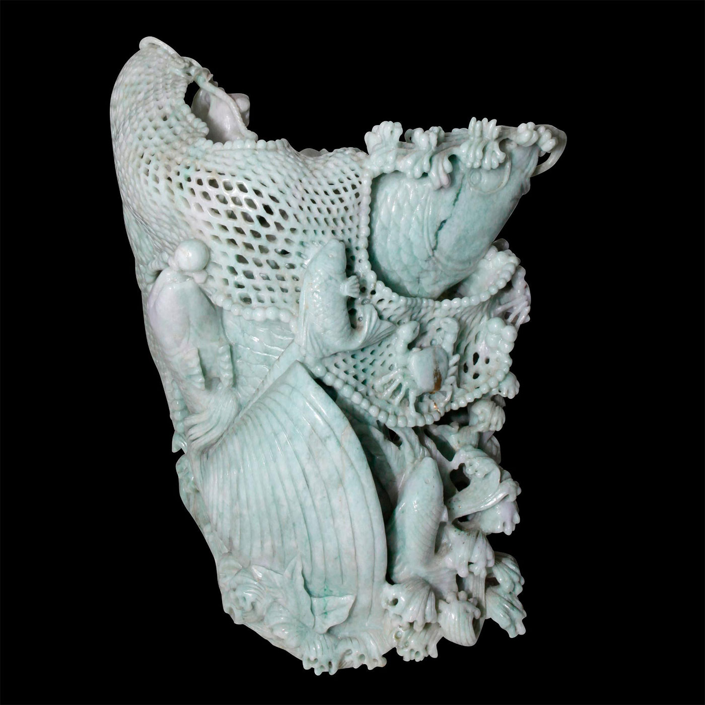 CHINESE CARVED JADE MONUMENTAL FIGURAL GROUP, CARP FISH AND IMMORTALS - Image 4 of 10