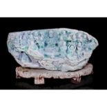 CHINESE CARVED JADE MONUMENTAL FIGURAL GROUP, 18 BUDDHAS