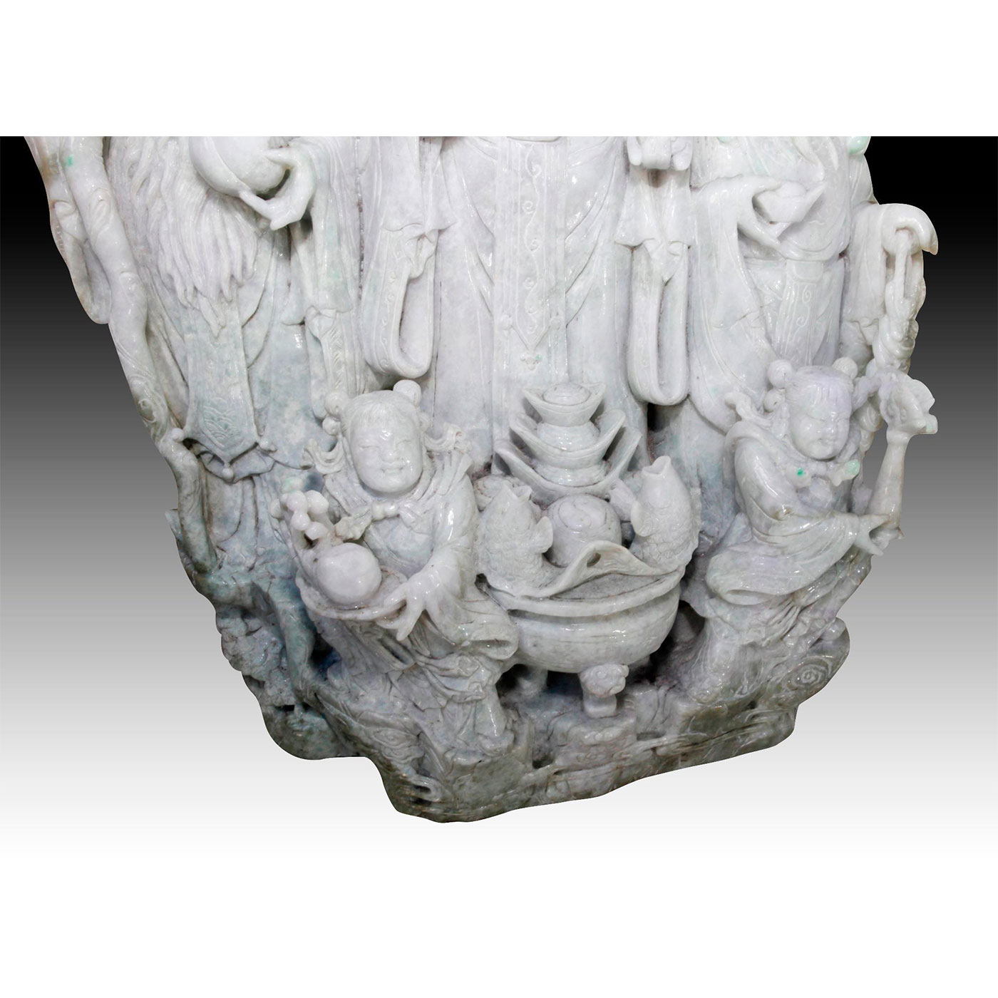 CHINESE CARVED JADE MONUMENTAL FIGURAL GROUP, 3 IMMORTALS OF GOOD LIFE - Image 3 of 21