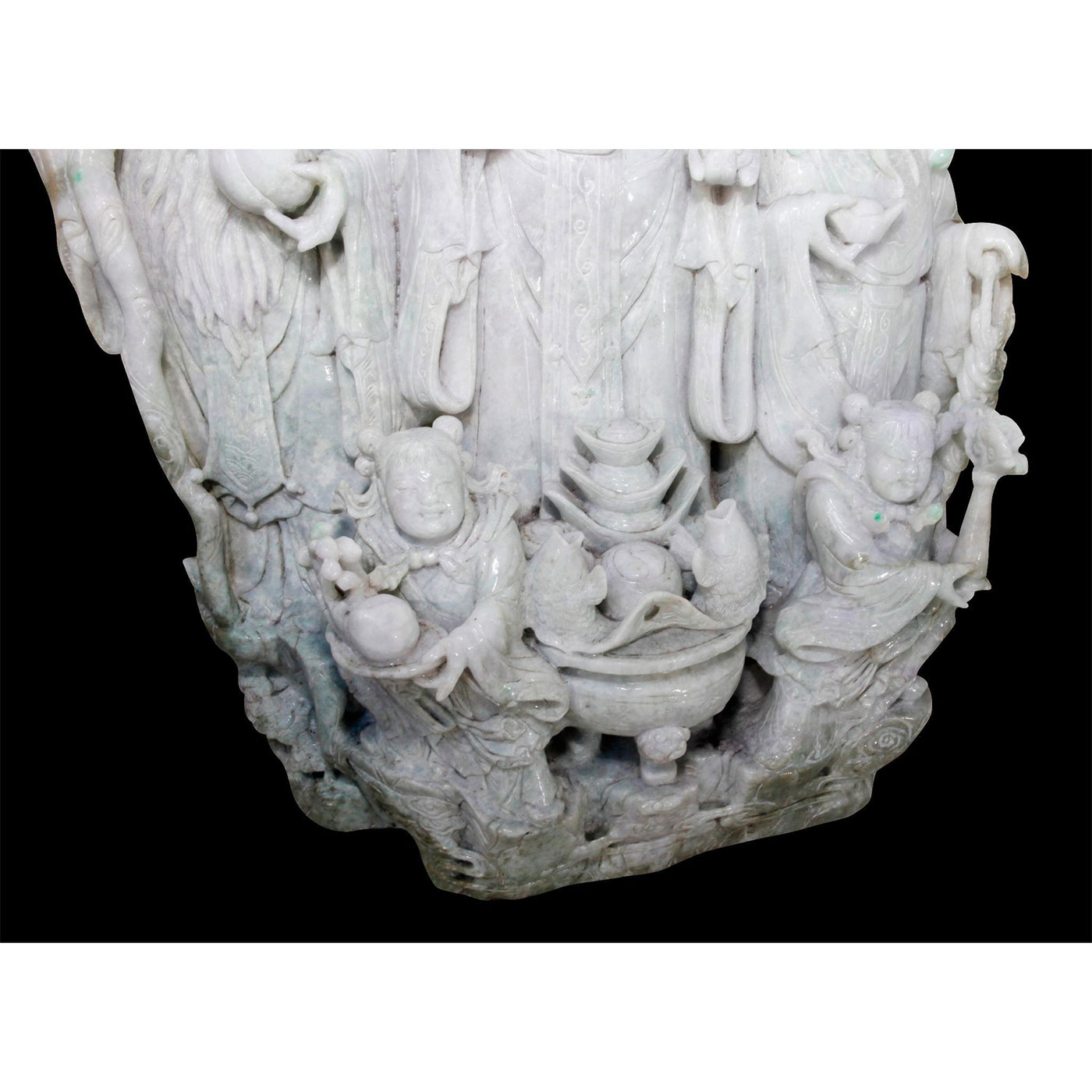 CHINESE CARVED JADE MONUMENTAL FIGURAL GROUP, 3 IMMORTALS OF GOOD LIFE - Image 4 of 21