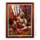 NATIVE AMERICAN FRAMED GICLEE ON CANVAS, HOLY MAN OF THE BLACKFOOT