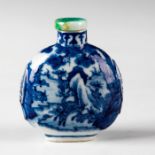 CHINESE QING DYNASTY BLUE & WHITE MOON FLASK