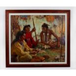NATIVE AMERICAN TRIBAL GICLEE ON CANVAS, SIGNED