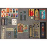 PORTFOLIO 29pc STAINED GLASS CHURCH WINDOW PAINTINGS