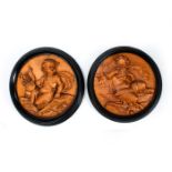 SET OF 2 AESTHETIC PERIOD HAND CARVED GERMAN PAN SATYR PLAQUES