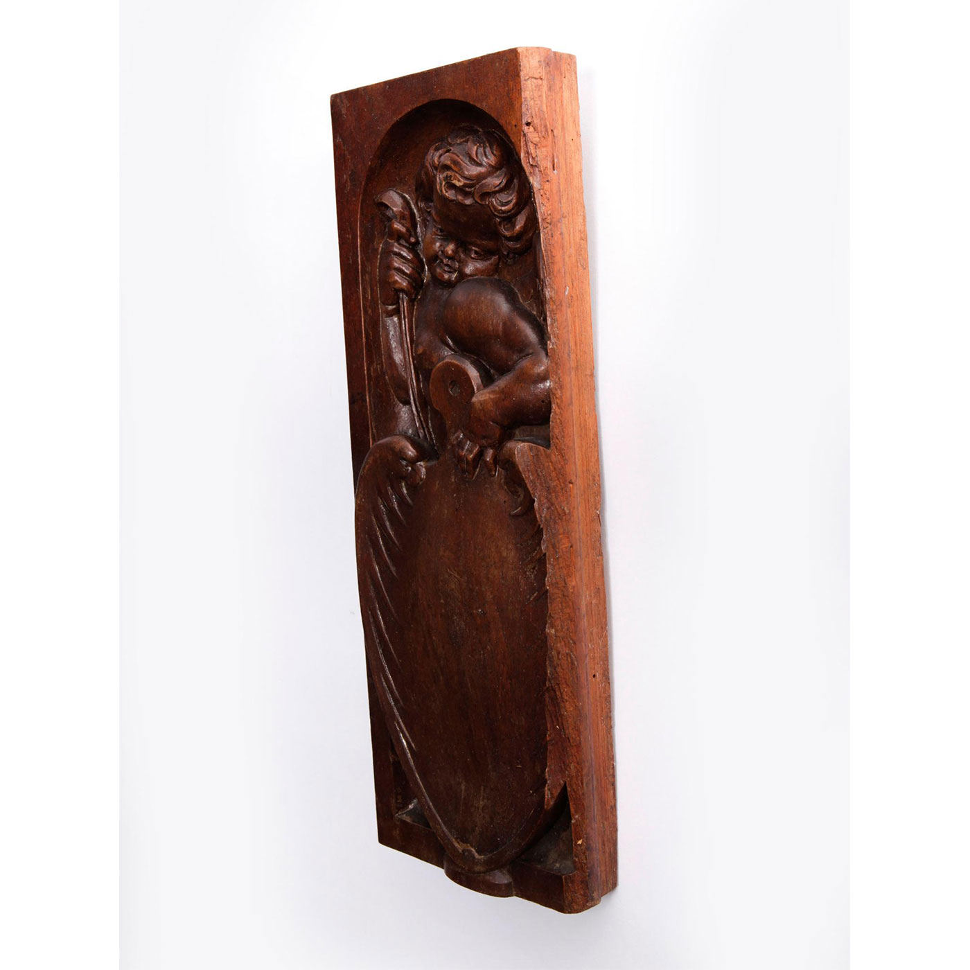 HAND CARVED WOODEN PLAQUE WARRIOR ANGEL WITH SHIELD - Image 4 of 6