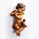 POLYCHROME CHERUB PUTTI ANGEL WITH FLUTE