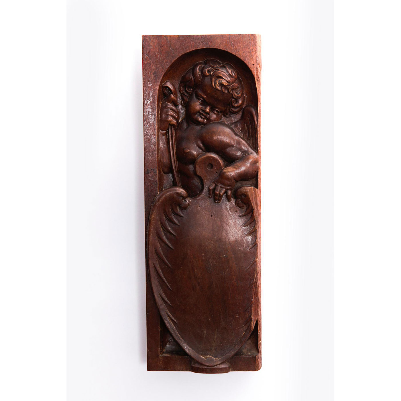 HAND CARVED WOODEN PLAQUE WARRIOR ANGEL WITH SHIELD - Image 2 of 6