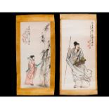 GROUP OF TWO CHINESE PRINT SCROLLS, SIGNED AND MARKED