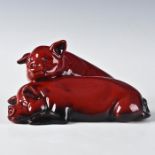 ROYAL DOULTON FLAMBE, SNOOZING PIGS ANIMAL FIGURE HN213