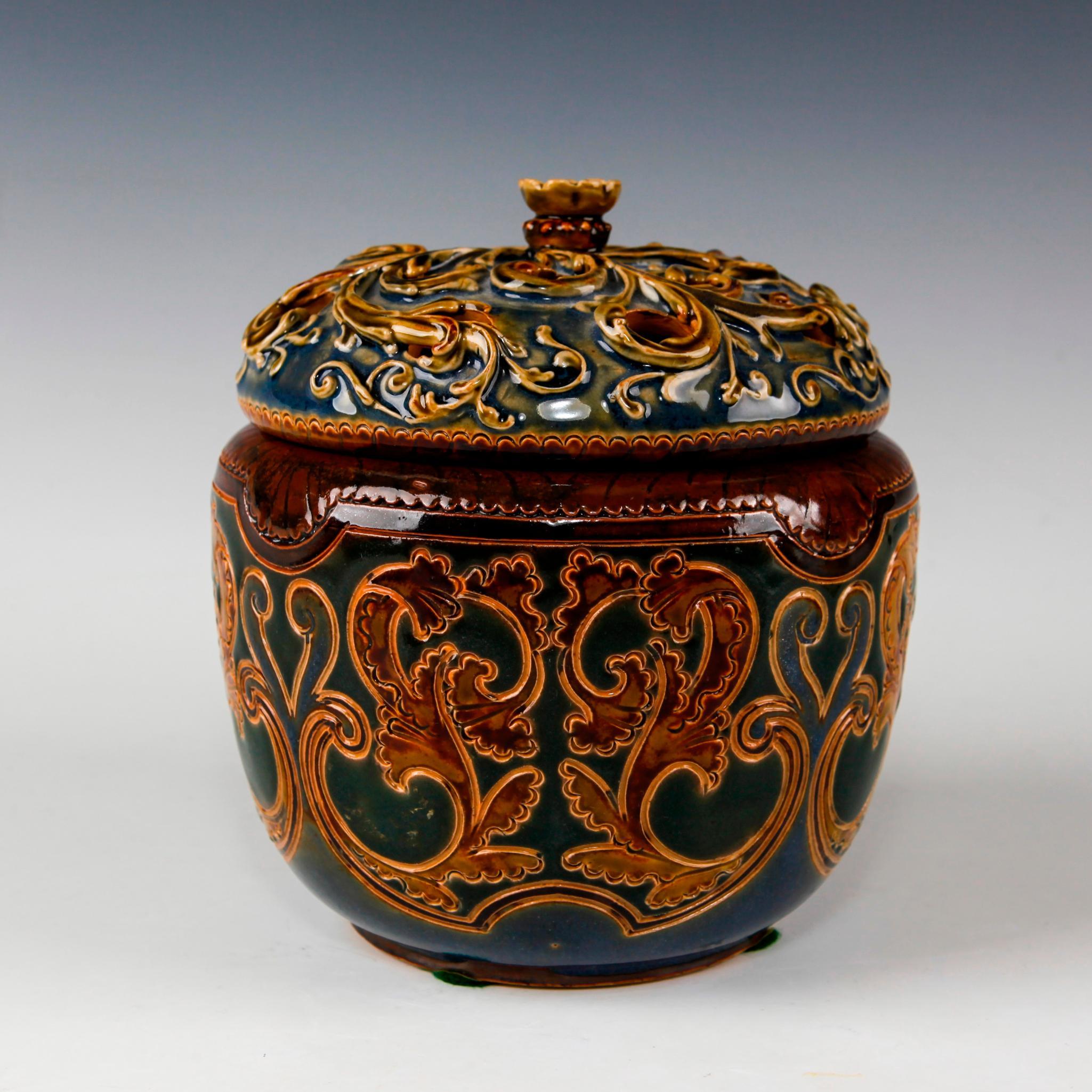 DOULTON LAMBETH LIDDED JAR FLOWER FROG BY MARK MARSHALL - Image 2 of 4