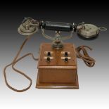 ANTIQUE FRENCH WOODEN INTERCOM BOX AND HANDSET