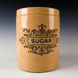 ANTIQUE STONEWARE SUGAR CONTAINER WITH LID