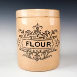 ANTIQUE STONEWARE FLOUR CONTAINER WITH LID