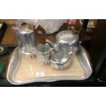 A good four piece tea and coffee set on tray.