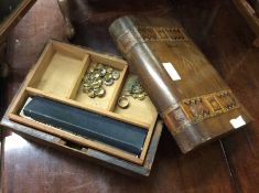 A small inlaid jewellery box and contents.