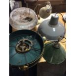 Old enamelled lamps and pendants.