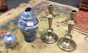 A Royal Copenhagen vase, pair of candlesticks and