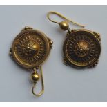 A pair of good Victorian gold target earrings with