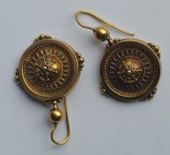 A pair of good Victorian gold target earrings with