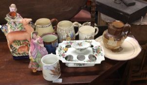 Staffordshire figures, lustre cups, etc.