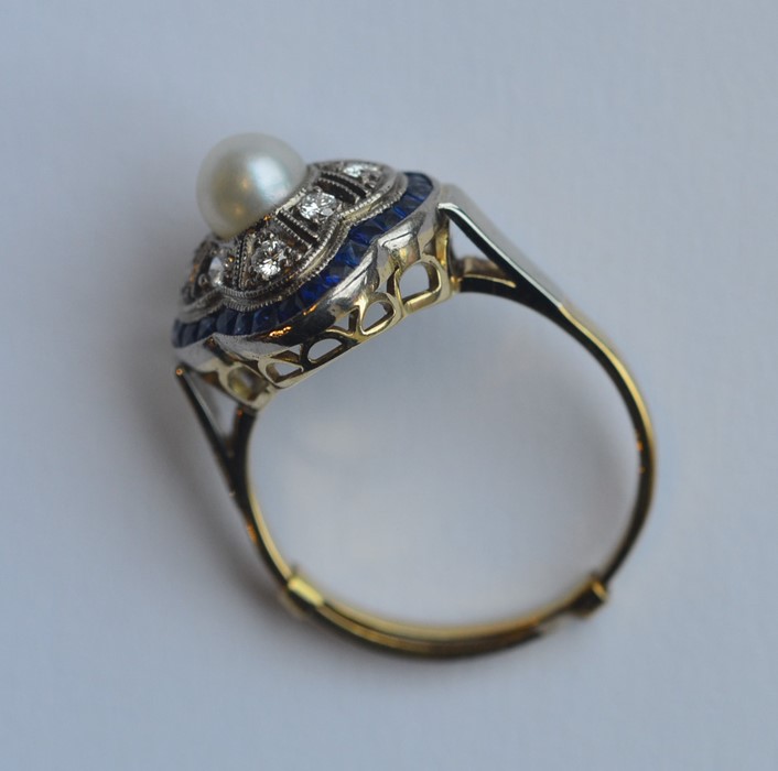 A French diamond and sapphire cocktail ring in 18 - Image 2 of 2