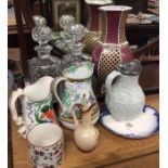 Decorative vases, jugs and glass decanters.