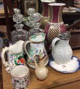 Decorative vases, jugs and glass decanters.