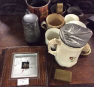 Pewter jugs, barometer, snuff boxes, etc.