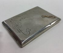 A Russian hinged top cigarette box mounted with go