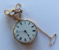 A French 18 carat gold fob watch with white enamel