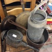 Old coaching lamp, warming pans, etc.