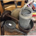 Old coaching lamp, warming pans, etc.