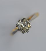 A good diamond old cut single stone ring in white