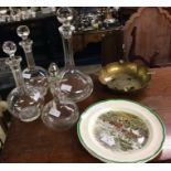 Good glass decanters, copper dish, etc.