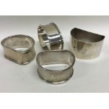Engine turned and other silver napkin rings. Appro