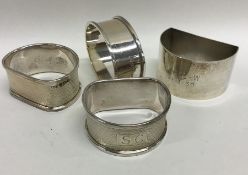 Engine turned and other silver napkin rings. Appro