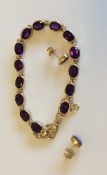 A gold and amethyst bracelet together with matchin