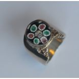 A silver signet ring inset with crystal. Approx. 1