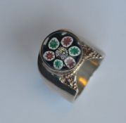 A silver signet ring inset with crystal. Approx. 1